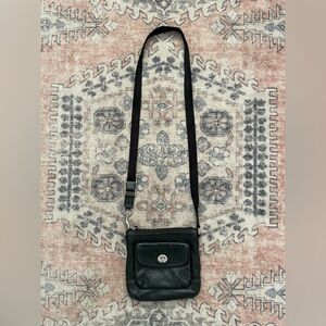 Coach Park Black Leather Swingpack F49170 Silver Crossbody Purse Bag Messenger